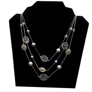 👣4/$20. Elegant Silver Multi-Layer Necklace with Faux Druzy Stones